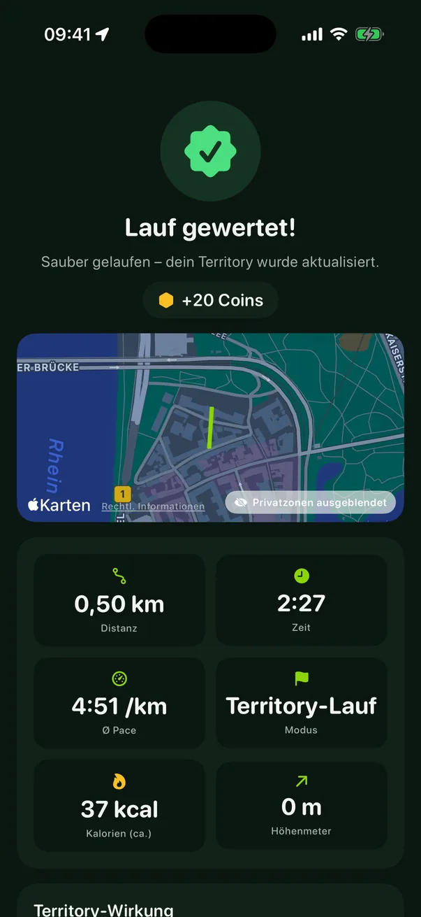 Terulo App: Lauf gewertet – Reward freigeschaltet